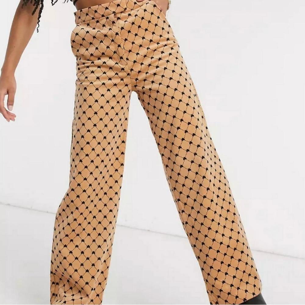 Monki Heart Pinstripe Wide Leg Pants